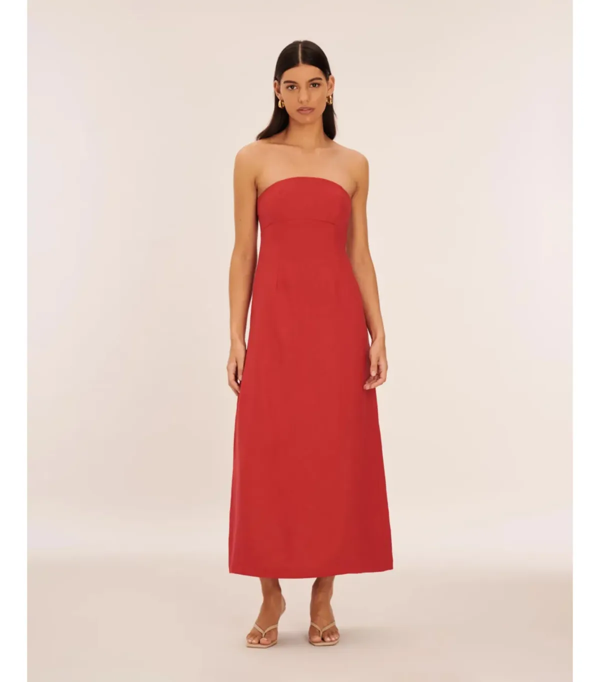 Aere Linen Empire Waist Maxi Dress Red Size AU 12 for rent on The Volte - main image