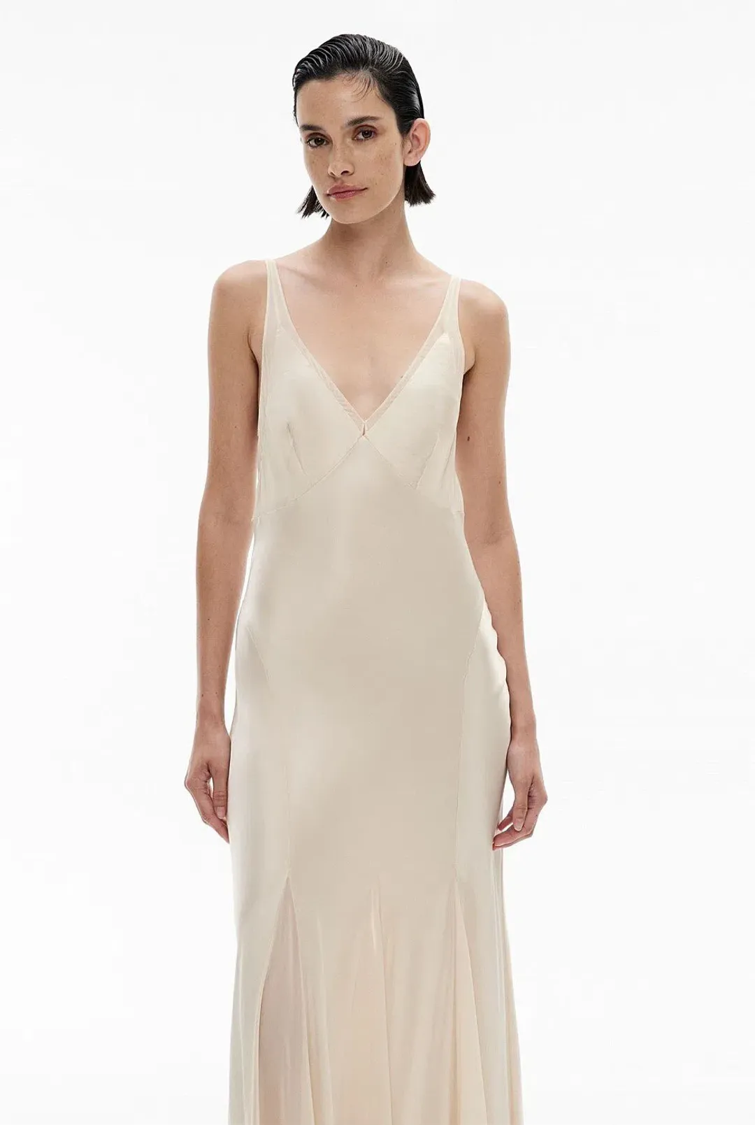 Witchery Sheer Insert Maxi Dress in Parchment Off-White Size AU 8  for rent on The Volte - main image