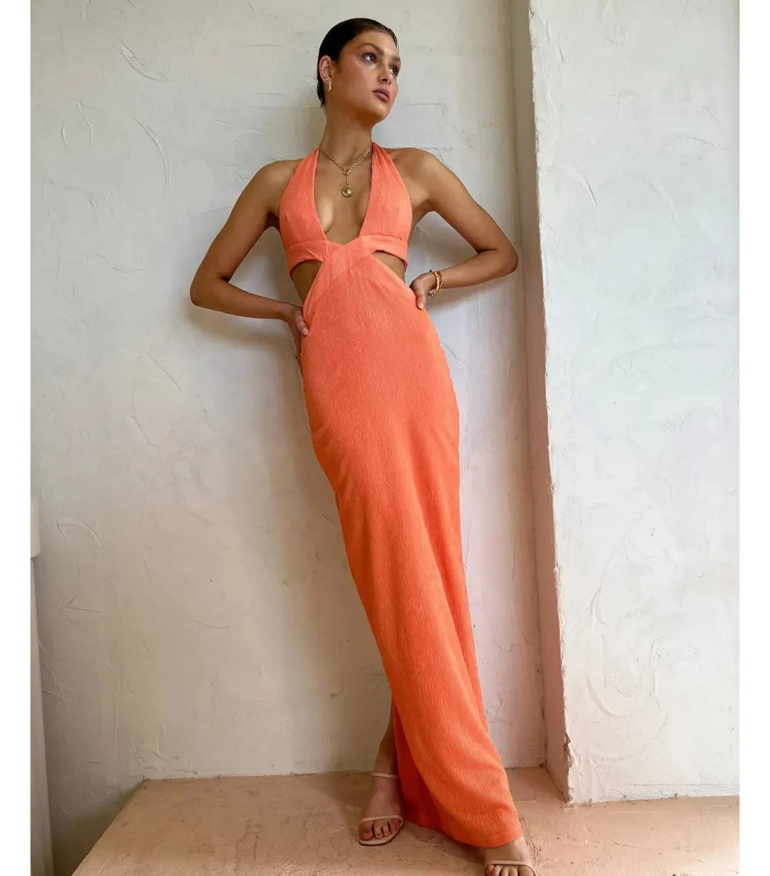 Rumer the Label Willow Plunge Maxi Dress in Peach Size M / AU 10 for rent on The Volte - main image