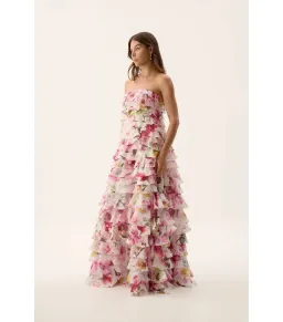 Aje Fleur Pleated Maxi Gown in Collage Floral Size AU 4 for rent on The Volte - image 2