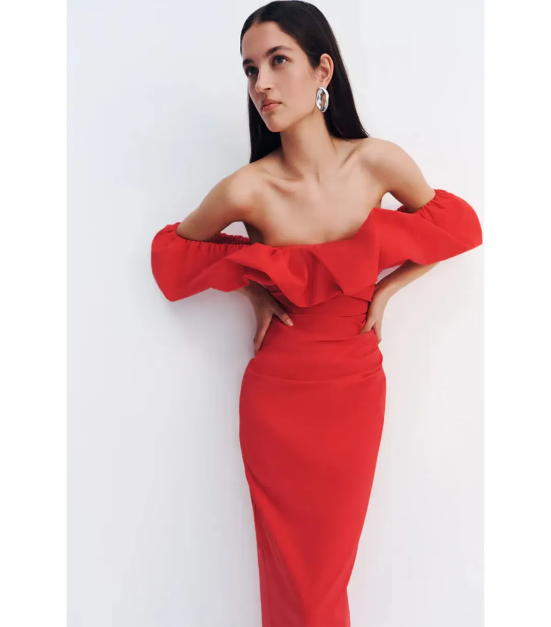 Shona Joy Campbell Off Shoulder Bubble Maxi Dress Goji Size AU 8  for rent on The Volte - main image