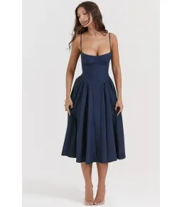 House Of CB Samaria Corset Sundress French Navy Size AU 6  for rent on The Volte - image 1