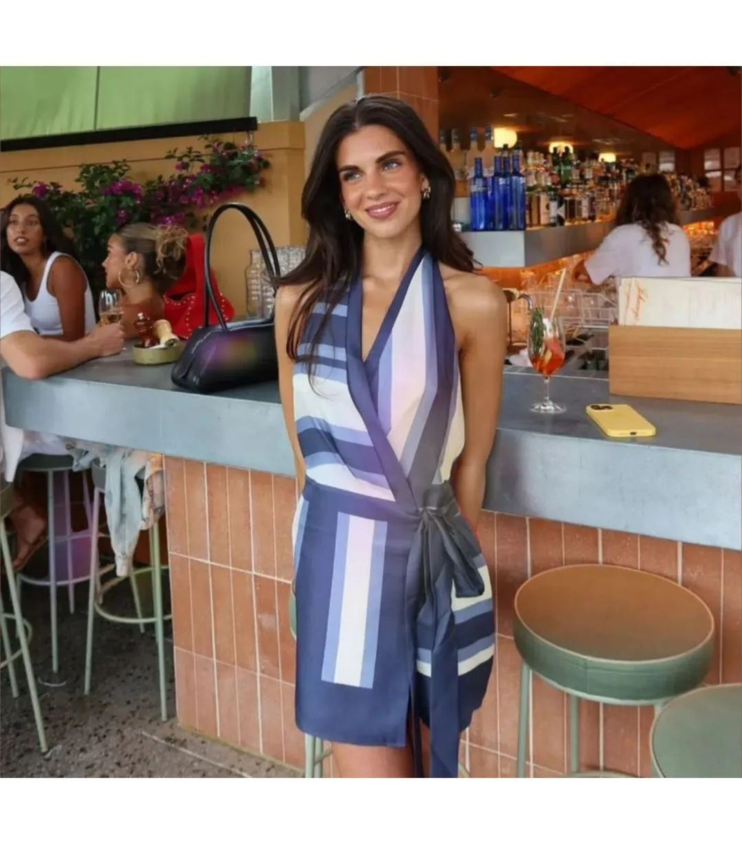 Sir the Label Dazed Wrap Halter Mini Dress Studio Print Size 2 / AU 10 for rent on The Volte - main image