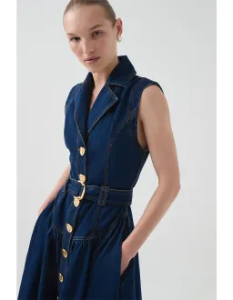 Aje Elena Belted Denim Midi Dress Dark Classic Wash Size AU 6 for rent on The Volte - image 3