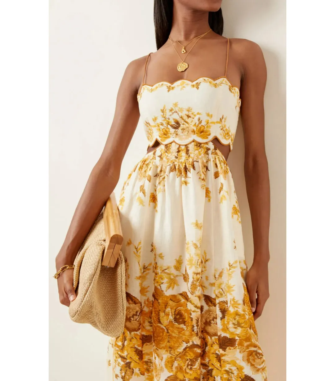 Zimmermann Aliane Scallop Midi Dress in Amber Floral Size 2 / AU 12 for rent on The Volte - main image