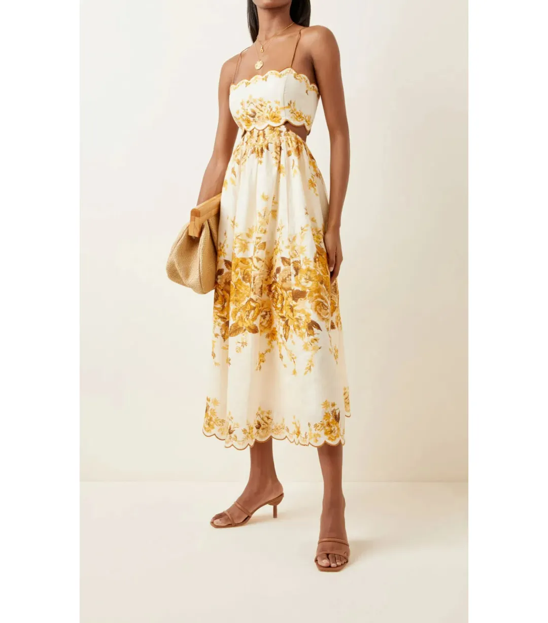 Zimmermann Aliane Scallop Midi Dress in Amber Floral Size 2 / AU 12 for rent on The Volte - main image