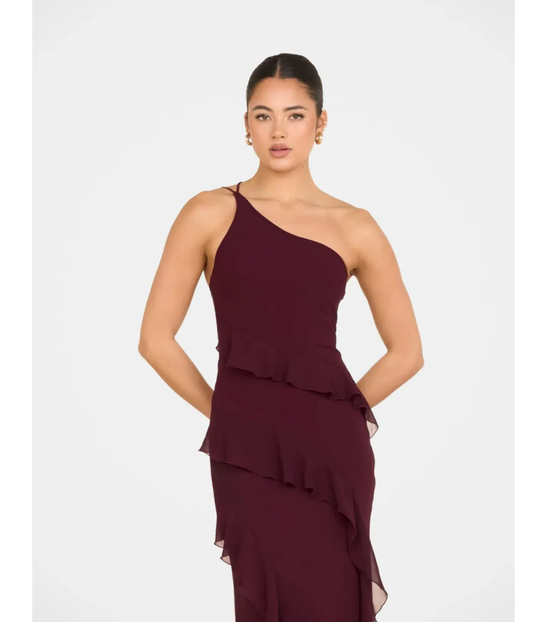 Pilgrim Dietrich One Shoulder Maxi Gown Burgundy Size AU 8 for rent on The Volte - main image