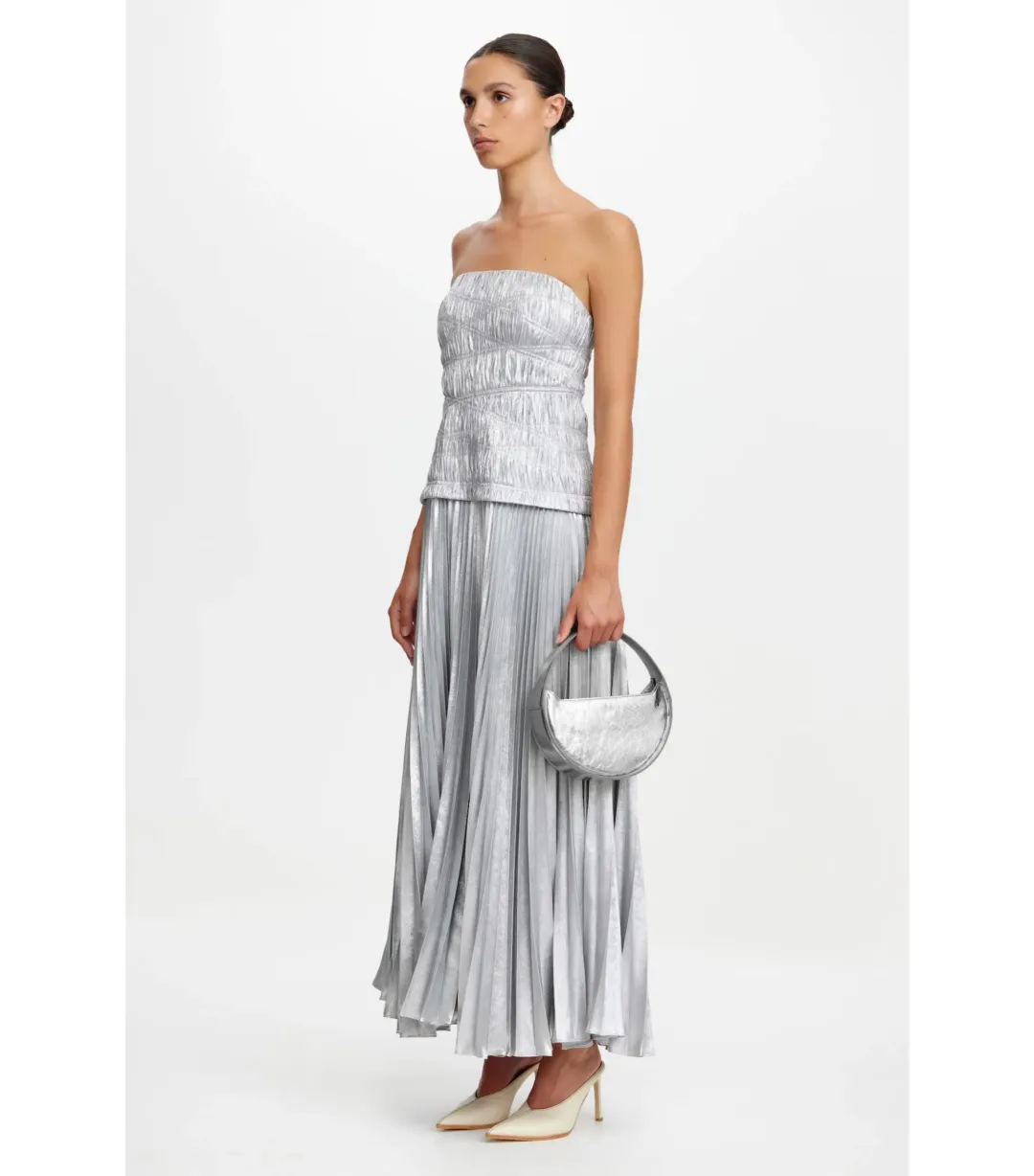 Acler Rockland Midi Dress in Dove Metallic Size AU 6 for rent on The Volte - main image