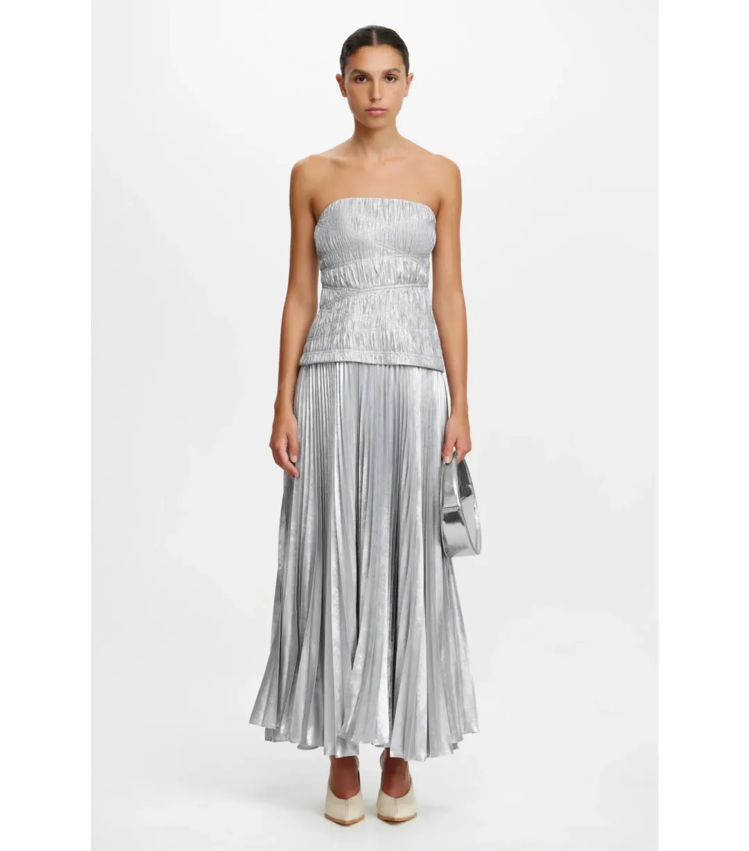 Acler Rockland Midi Dress in Dove Metallic Size AU 10 for rent on The Volte - main image