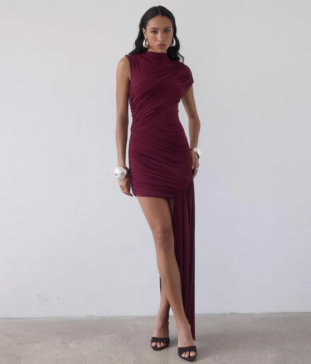 De La Vali Ravenna Mini Dress in Earth Spandex Red Jersey Size AU 6  for rent on The Volte - main image