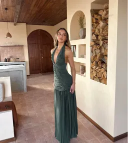 Christopher Esber Orion Gown Bottle Green Size 6  for rent on The Volte - image 2