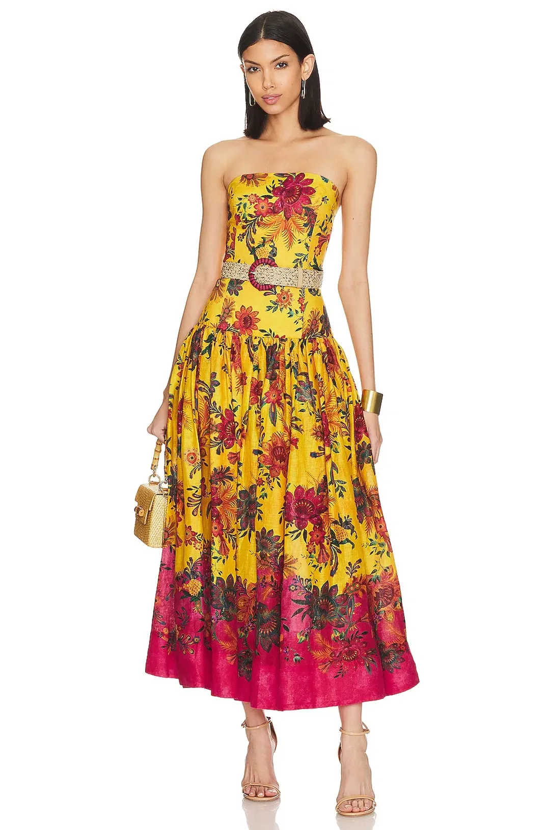 Zimmermann The Ginger Strapless Midi Dress in Pink/Yellow Floral Size 2/Au 12  for rent on The Volte - main image