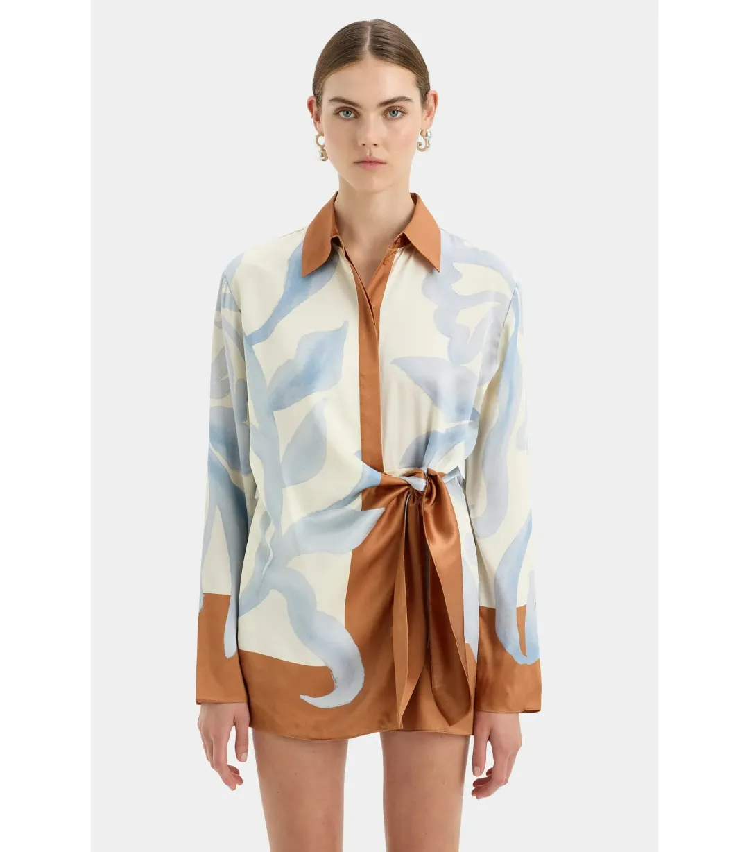 Sir the Label Sorrento Mini Shirt Dress in Sciarpa Print Size 0P / 6PETITE for rent on The Volte - main image