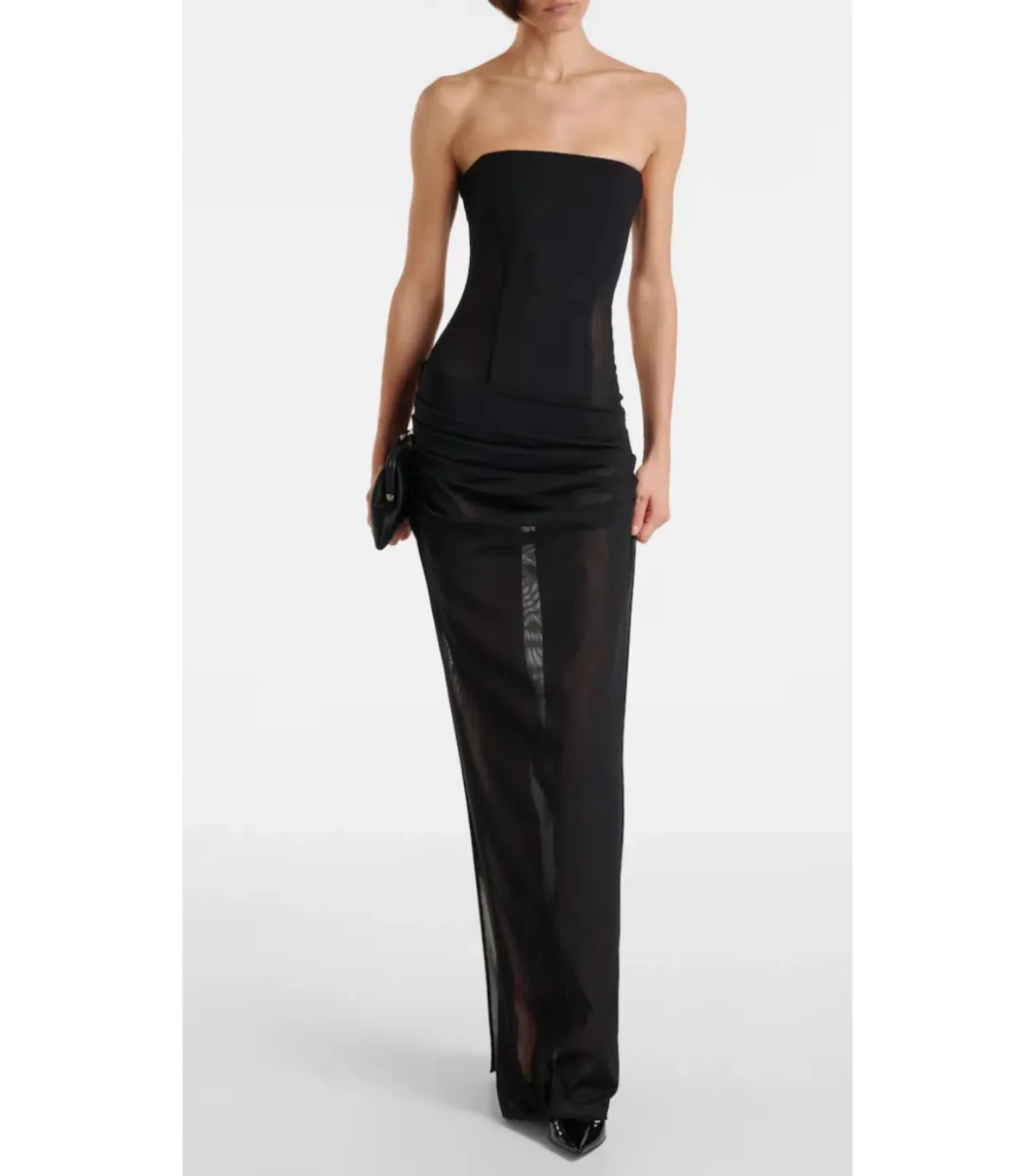 Alex Perry Sheer Strapless Corset Maxi Dress in Black Size AU 8 | Evening, Gala & Black Tie Dress for rent on The Volte - main image