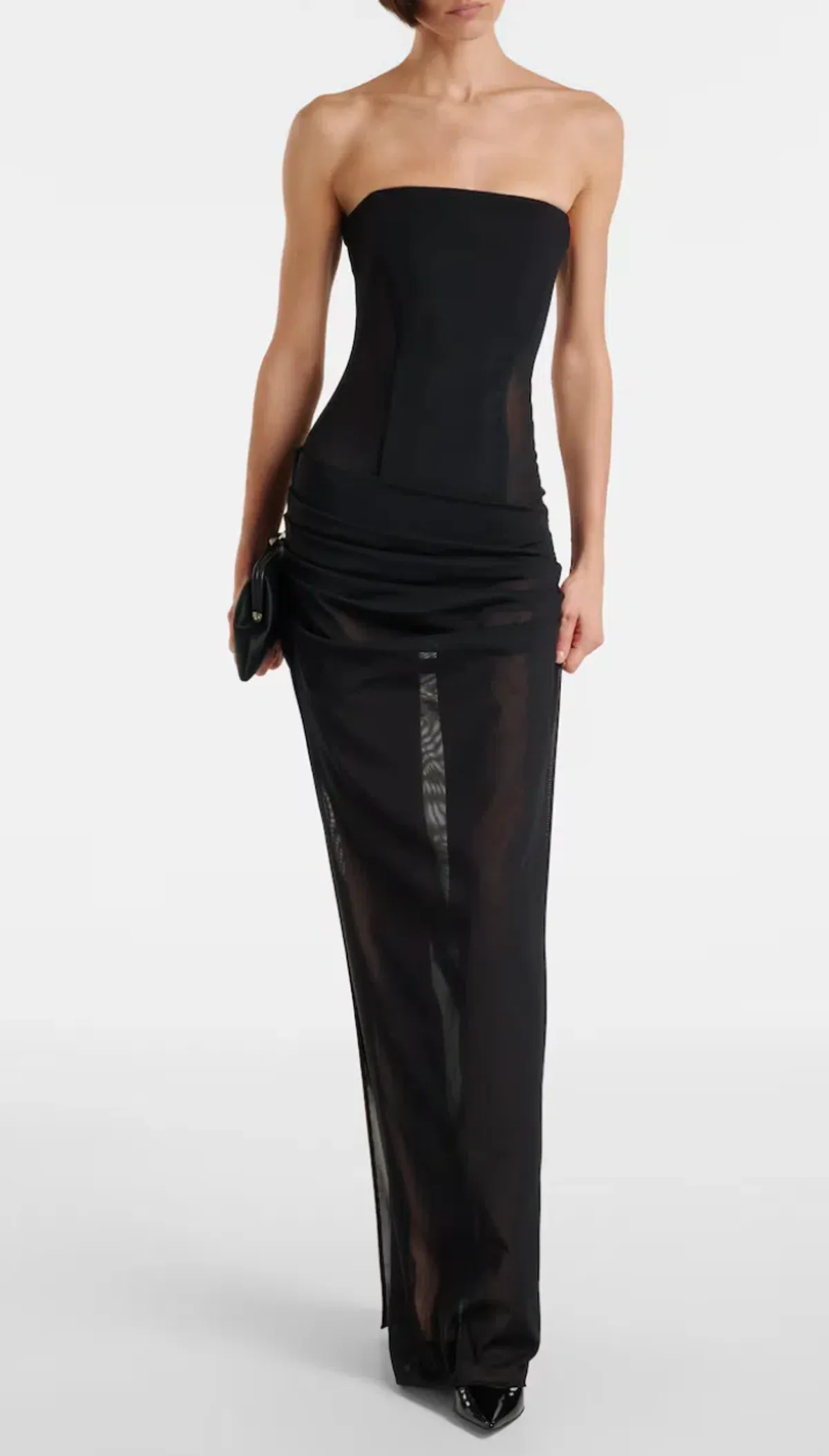 ALEX PERRY SHEER STRAPLESS CORSET DRESS IN BLACK STRETCH MESH AU 10 | Evening, Gala & Black Tie Dress for rent on The Volte - main image