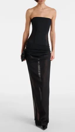 ALEX PERRY SHEER STRAPLESS CORSET DRESS IN BLACK STRETCH MESH AU 10 | Evening, Gala & Black Tie Dress for rent on The Volte - image 1
