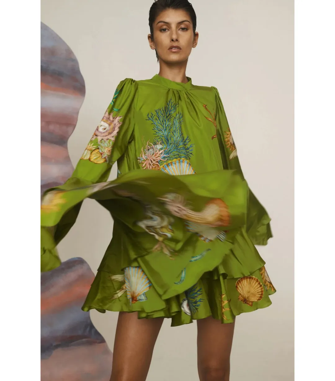 Alemais Aquatica Silk Mini Dress Green Size AU 12 for rent on The Volte - main image