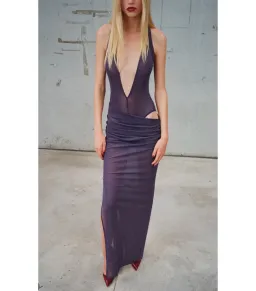 Alex Perry Tucked Halter Column Maxi Dress in Purple Size AU 10 for rent on The Volte - image 3