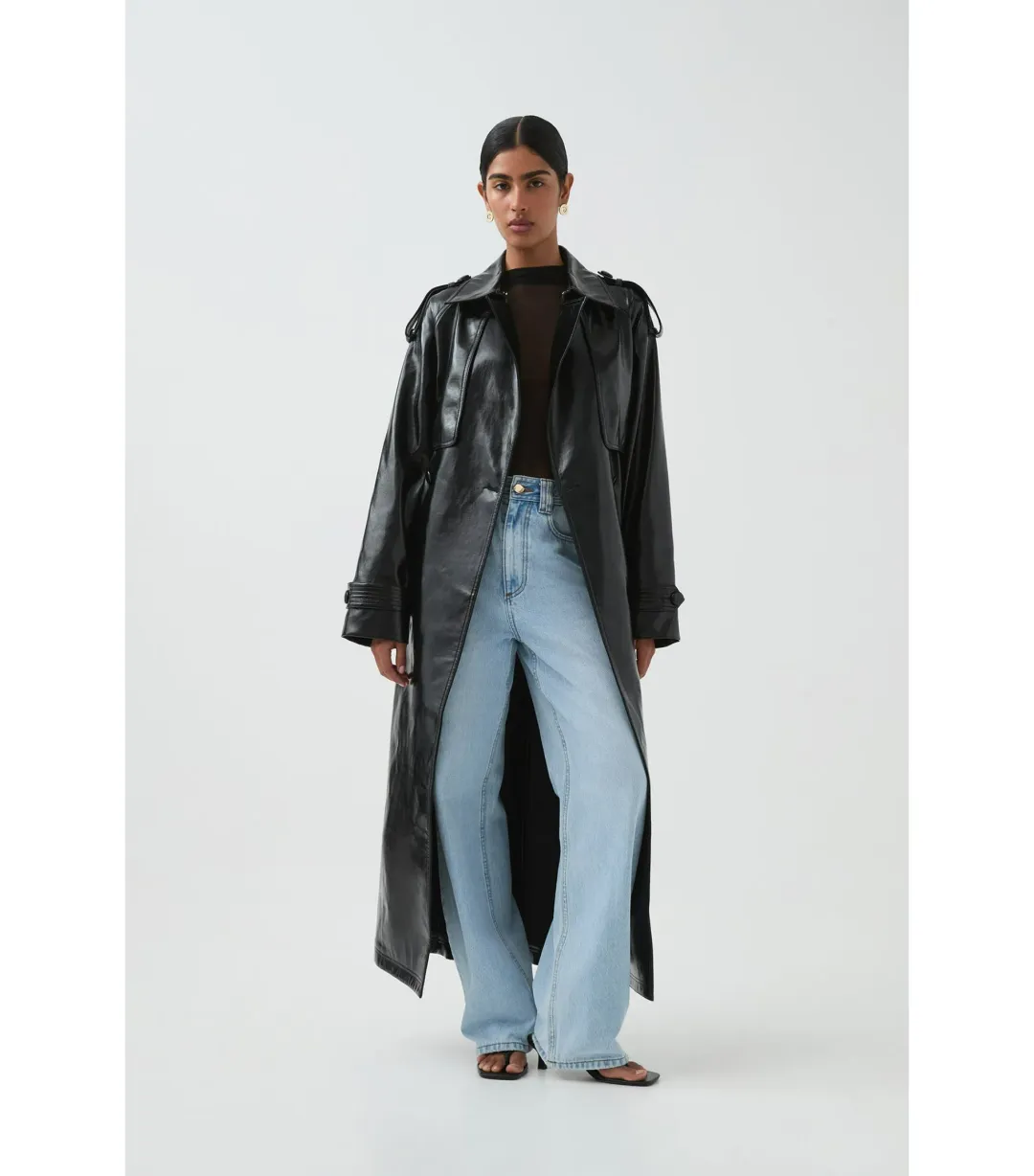 Aje Studio Raven Vegan Leather Trench Black Size AU 10 for rent on The Volte - main image
