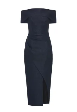 Manning Cartel Micro Weave Off Shoulder Dress Navy Size 12  for rent on The Volte - image 4