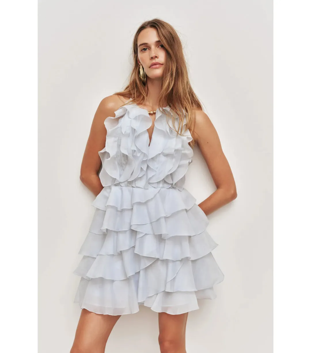 Aje Cleo Mini Dress Silver Blue Size 8 for rent on The Volte - main image