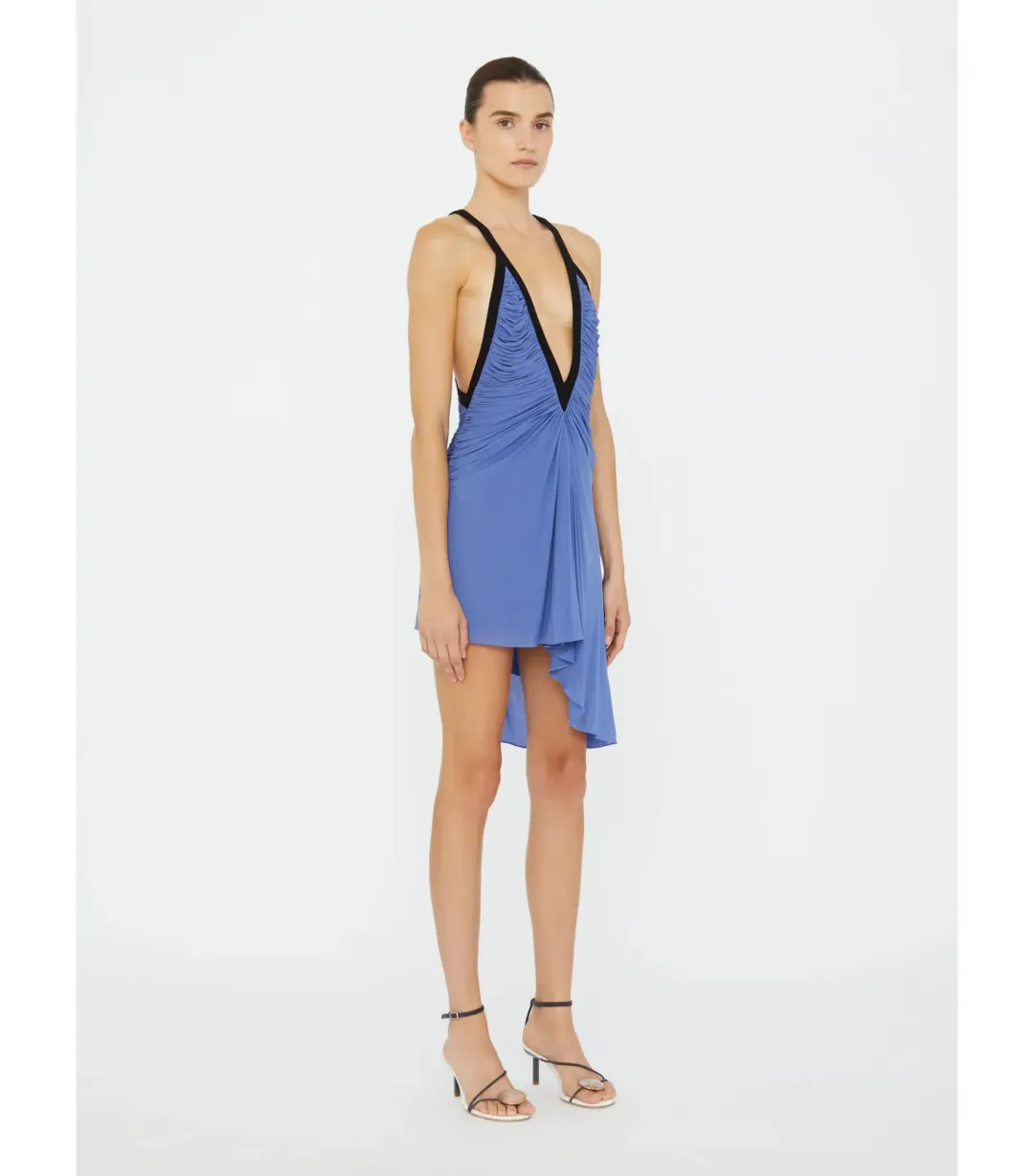Christopher Esber Suspended Jersey Fluted Mini Dress in Blue Iris Black Size AU 8 for rent on The Volte - main image
