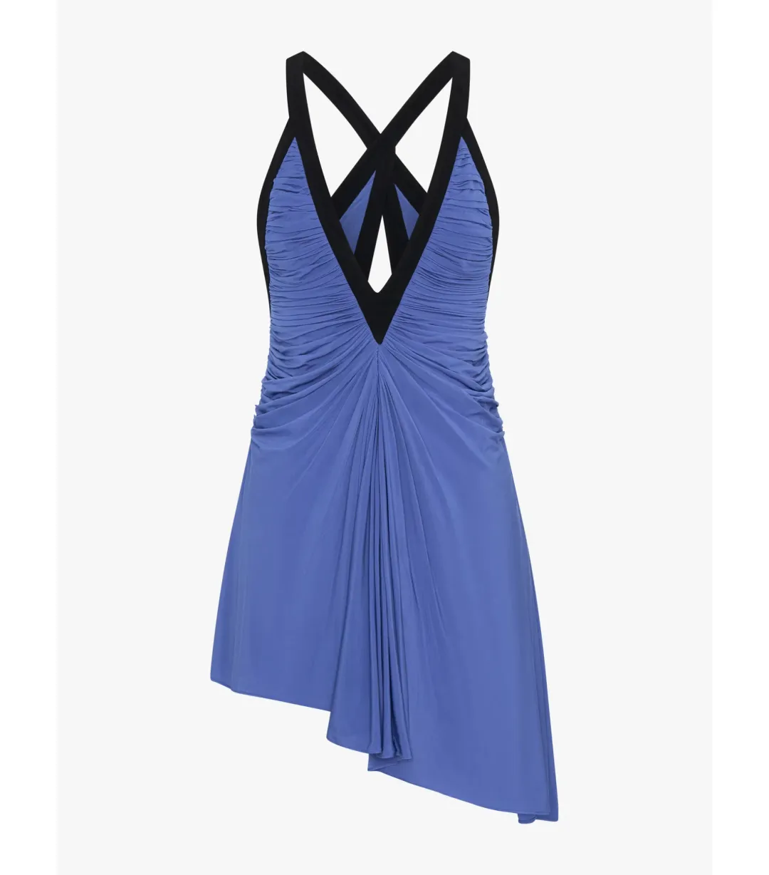 Christopher Esber Suspended Jersey Fluted Mini Dress in Blue Iris Black Size AU 8 for rent on The Volte - main image