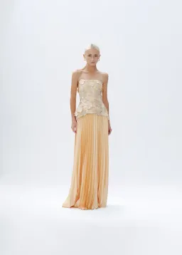 Justin Tong Cascade Pleated Maxi Gown Gold Size AU 14 for rent on The Volte - image 1