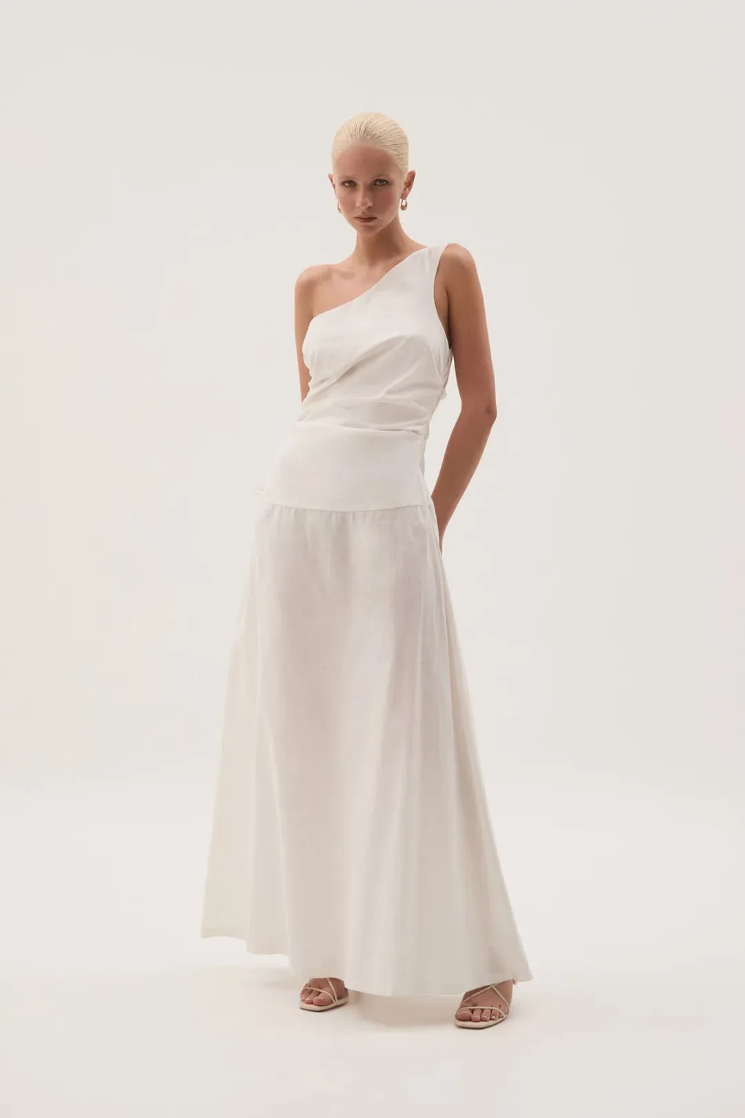 Aje White Daze One Shoulder Maxi Dress White Size AU 6 for rent on The Volte - main image