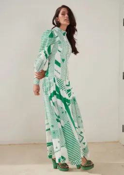 Mackenzie Mode Button Me Up Maxi Dress Green With Envy Size AU 14 for rent on The Volte - image 2