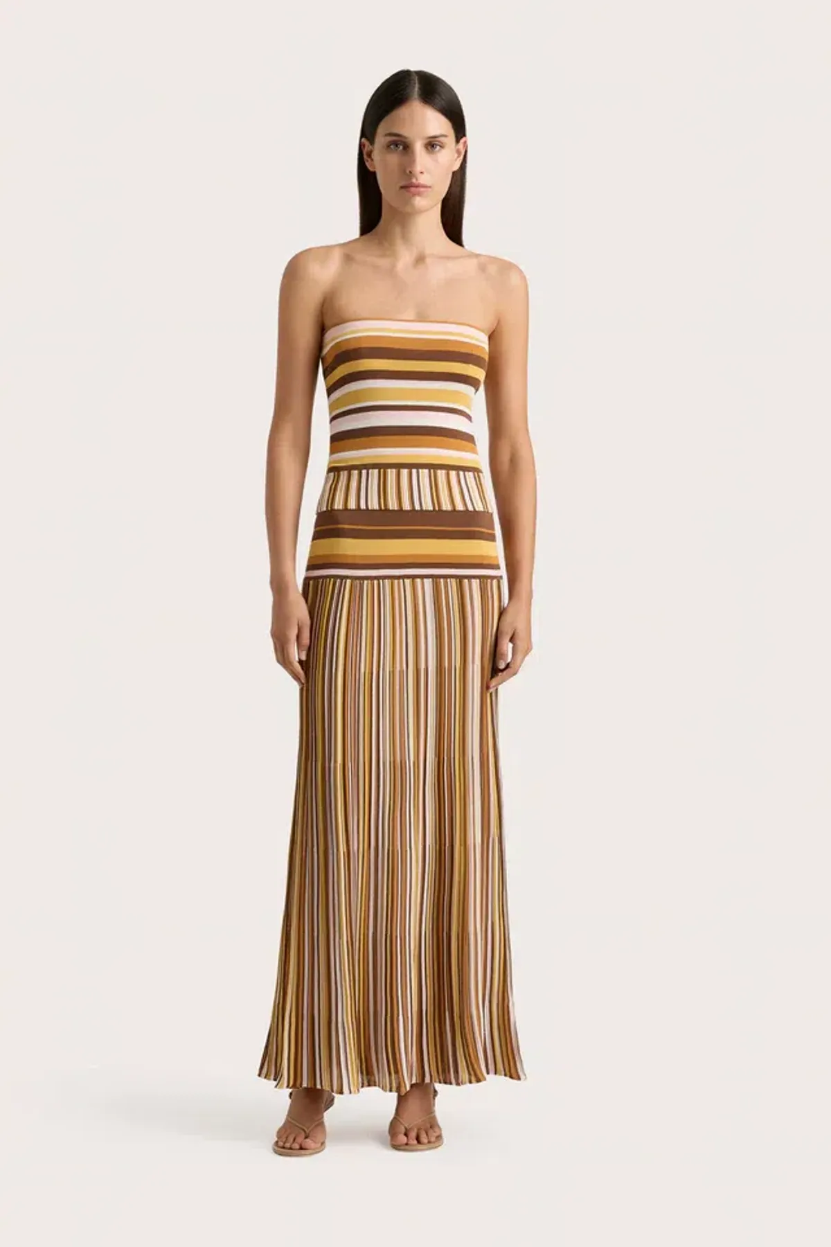 Faithfull Citara Strapless Top & Maxi Skirt Set in Cocoa Size 8 for rent on The Volte - main image