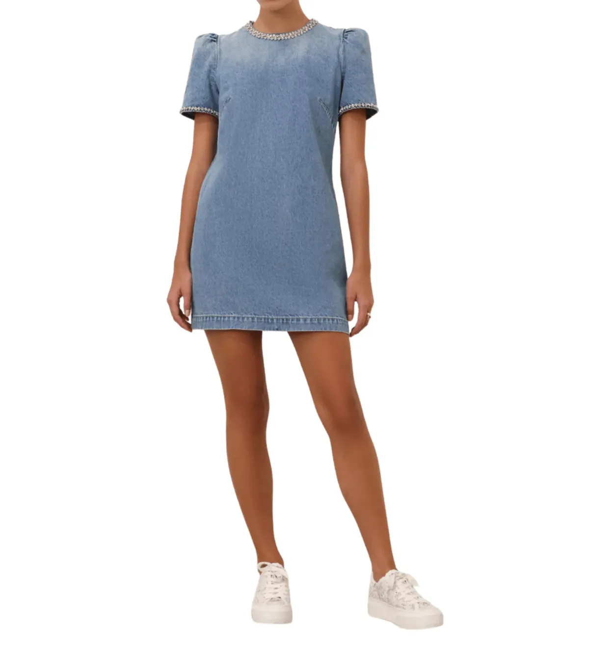 Zimmermann Crush Embellished Denim Mini Dress Blue Size 2 / AU 12 for rent on The Volte - main image