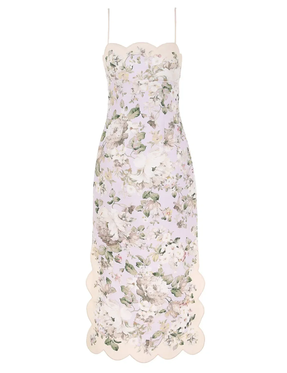 Zimmermann Acacia Scallop Midi Dress in Lilac Floral Size 0 / AU 8 for rent on The Volte - main image