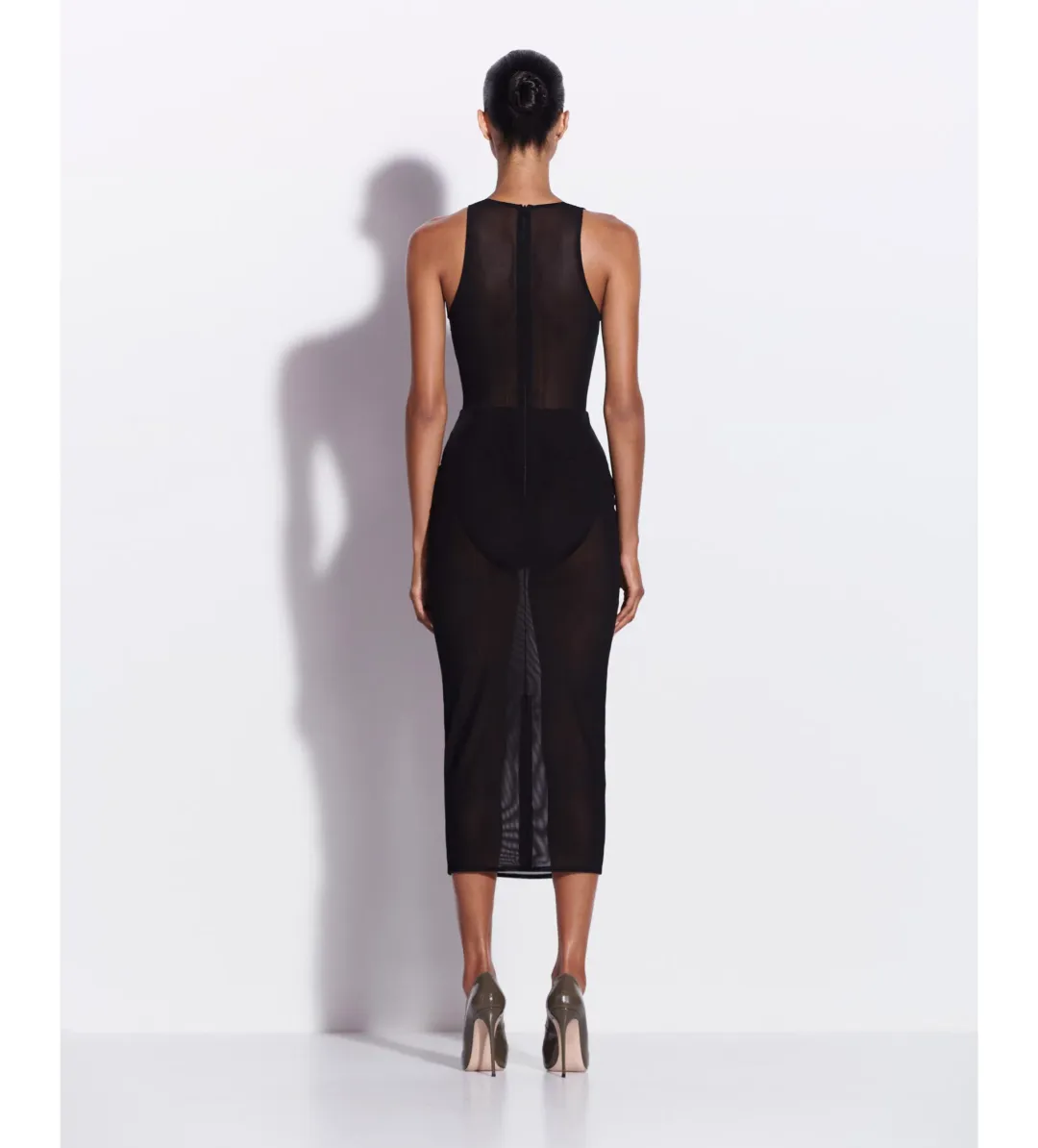 Alex Perry Halter Midi Dress in Stretch Mesh Black AU 8 for rent on The Volte - main image