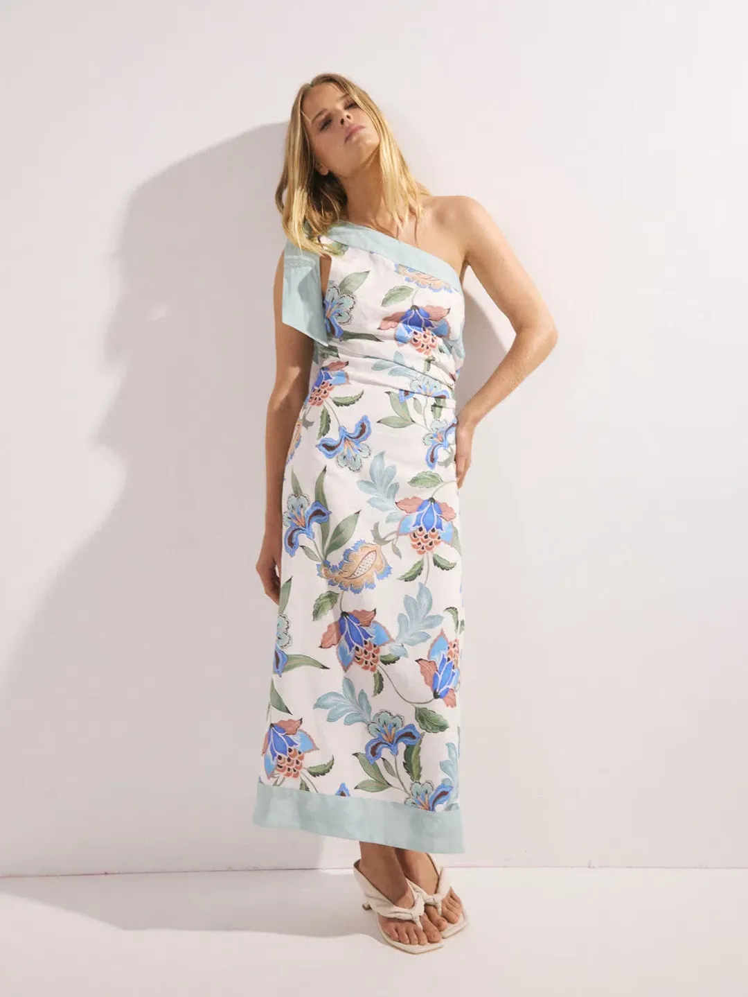 Kivari Azure Midi Dress in Blue Floral Multi Size L / AU 12  for rent on The Volte - main image