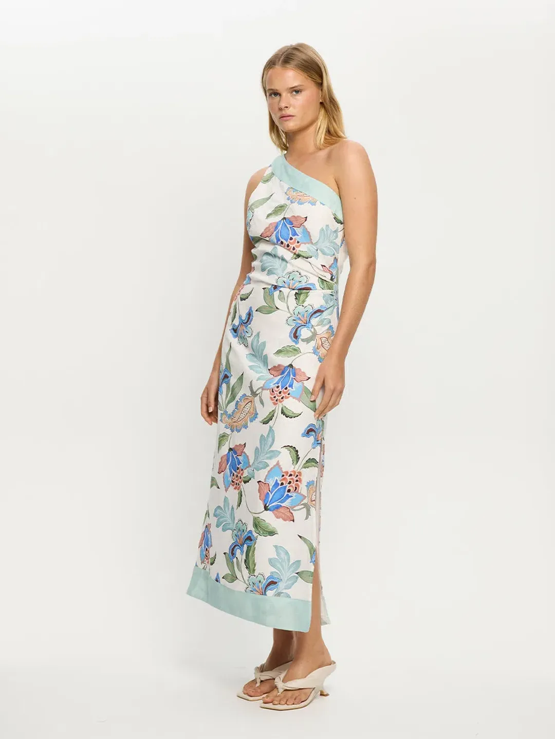 Kivari Azure Midi Dress in Blue Floral Multi Size L / AU 12  for rent on The Volte - main image