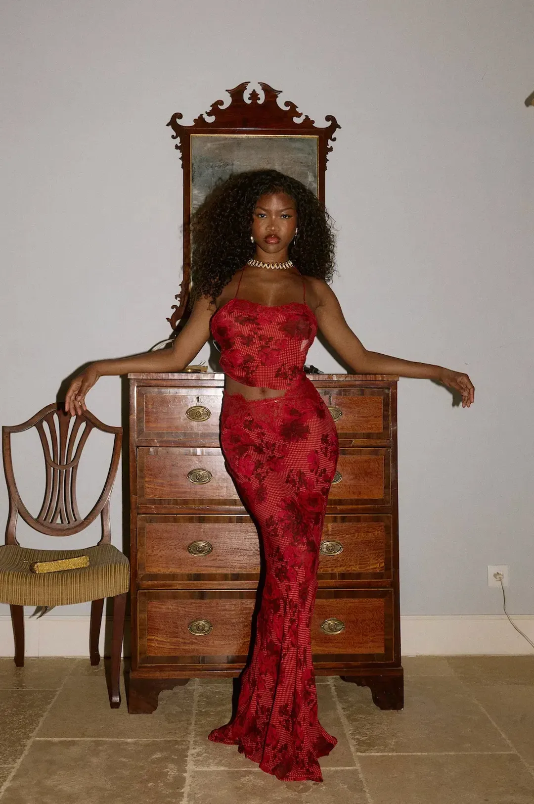 Bydee Aurelie Top and Fleurie Maxi Skirt Set in Rose Size XS/AU6 for rent on The Volte - main image