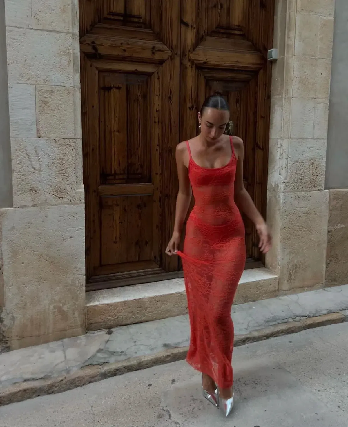 Natalie Rolt Giana Dress in Tangerine Lace Size AU 6 for rent on The Volte - main image