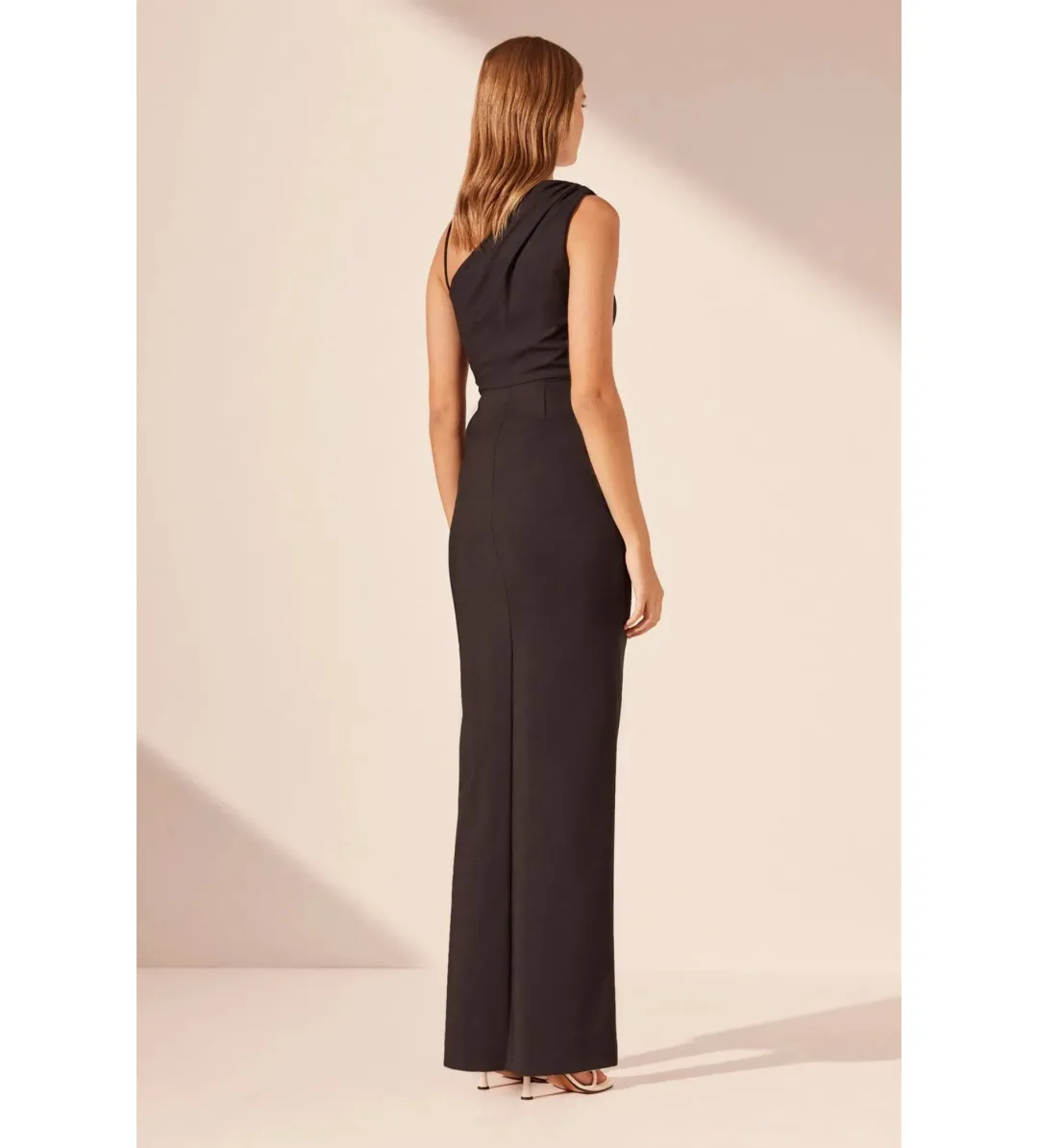 Shona Joy Lani Asymmetrical Gathered Maxi Dress Black Size AU 10 for rent on The Volte - main image