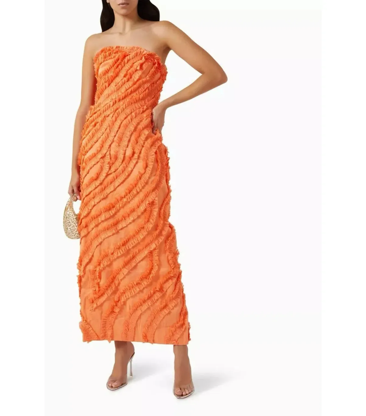 Aje Terrene Frill Maxi Dress Orange Size AU 14 for rent on The Volte - main image