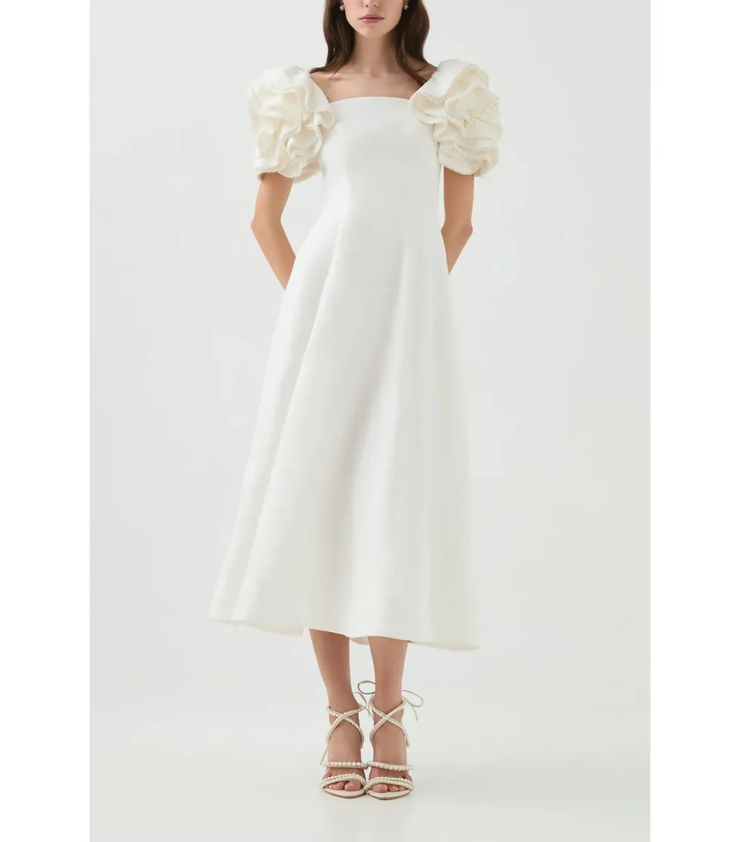 Aje Twyla Midi Dress Ivory Size AU 8 for rent on The Volte - main image