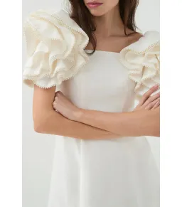 Aje Twyla Midi Dress Ivory Size AU 8 for rent on The Volte - image 2
