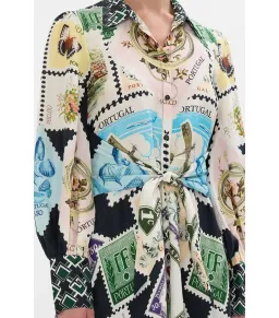 Camilla My Porto Pen Pal Waist Tie Midi Shirt Dress Multi Size AU 10 for rent on The Volte - image 4