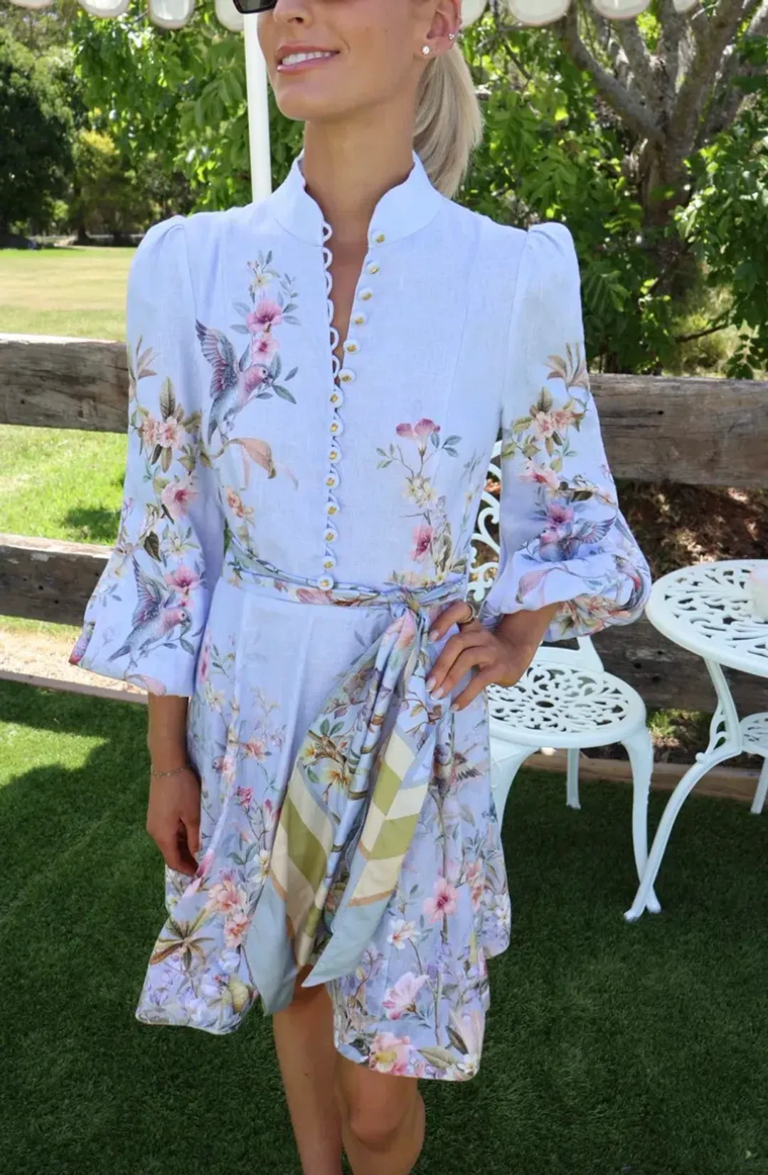 Zimmermann Rebellion Button Mini Dress in Blue Aviary Size 1 / AU 10 for rent on The Volte - main image