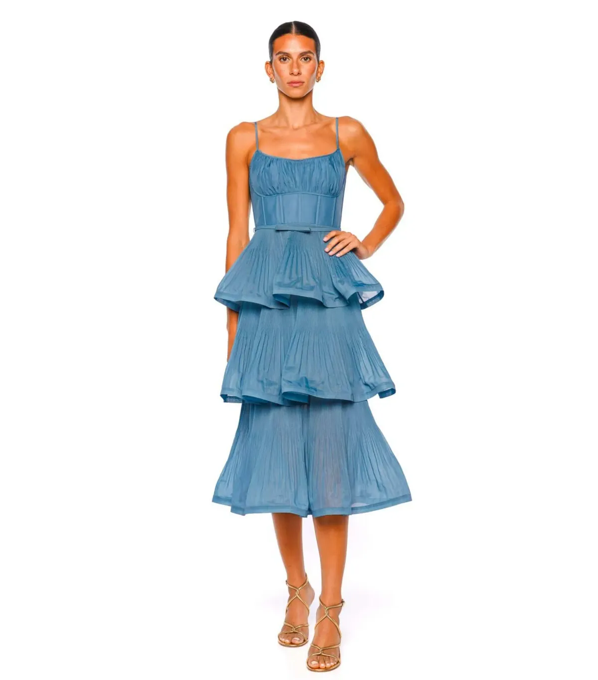 Zimmermann Pleated Tiered Midi Dress Deep Blue Size 1 / AU 10 for rent on The Volte - main image