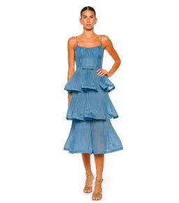 Zimmermann Pleated Tiered Midi Dress Deep Blue Size 1 / AU 10 for rent on The Volte - image 1