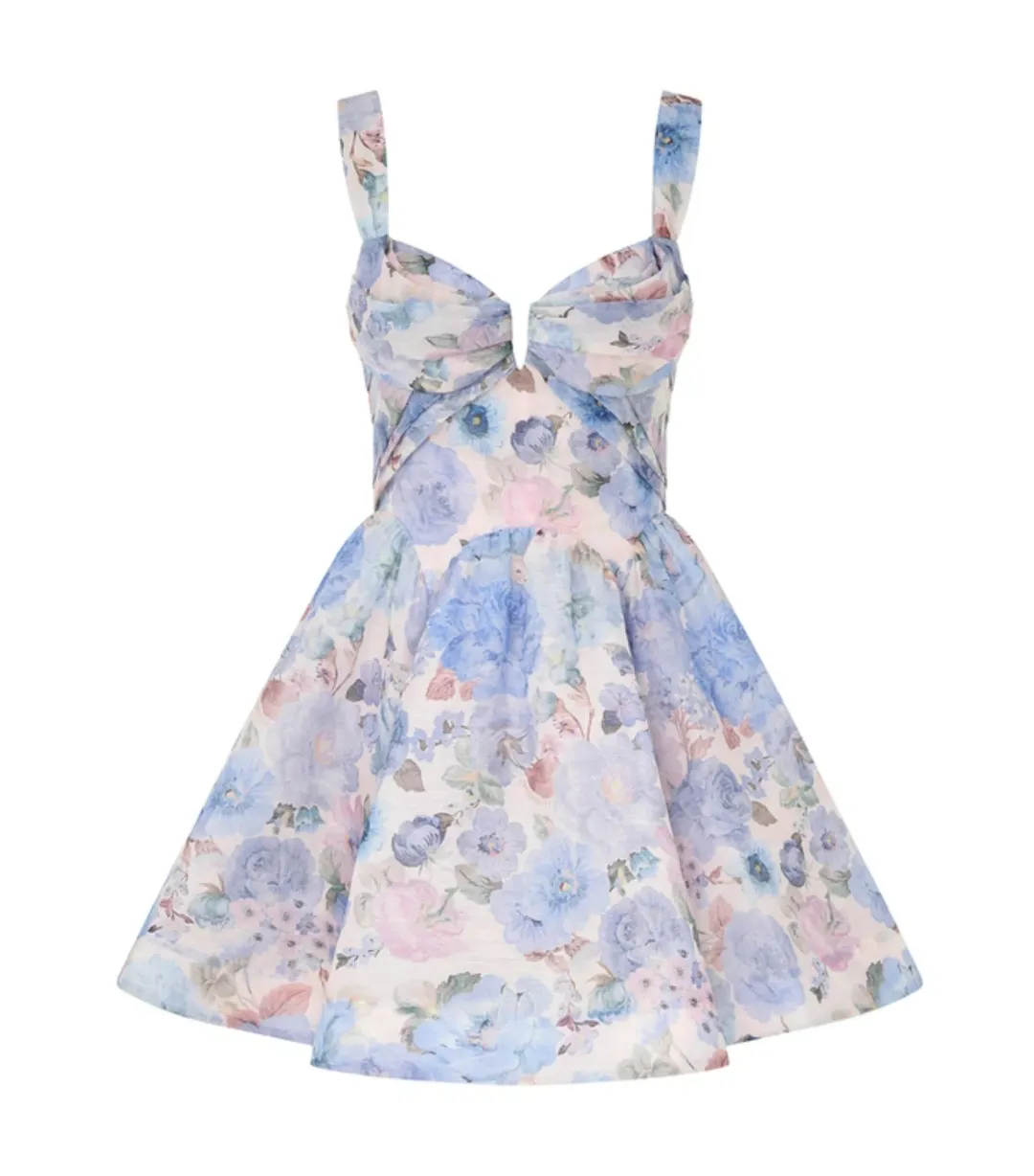 Zimmermann Rebellion Drape Mini Dress Sky Bloom Size 0 / AU 8  for rent on The Volte - main image