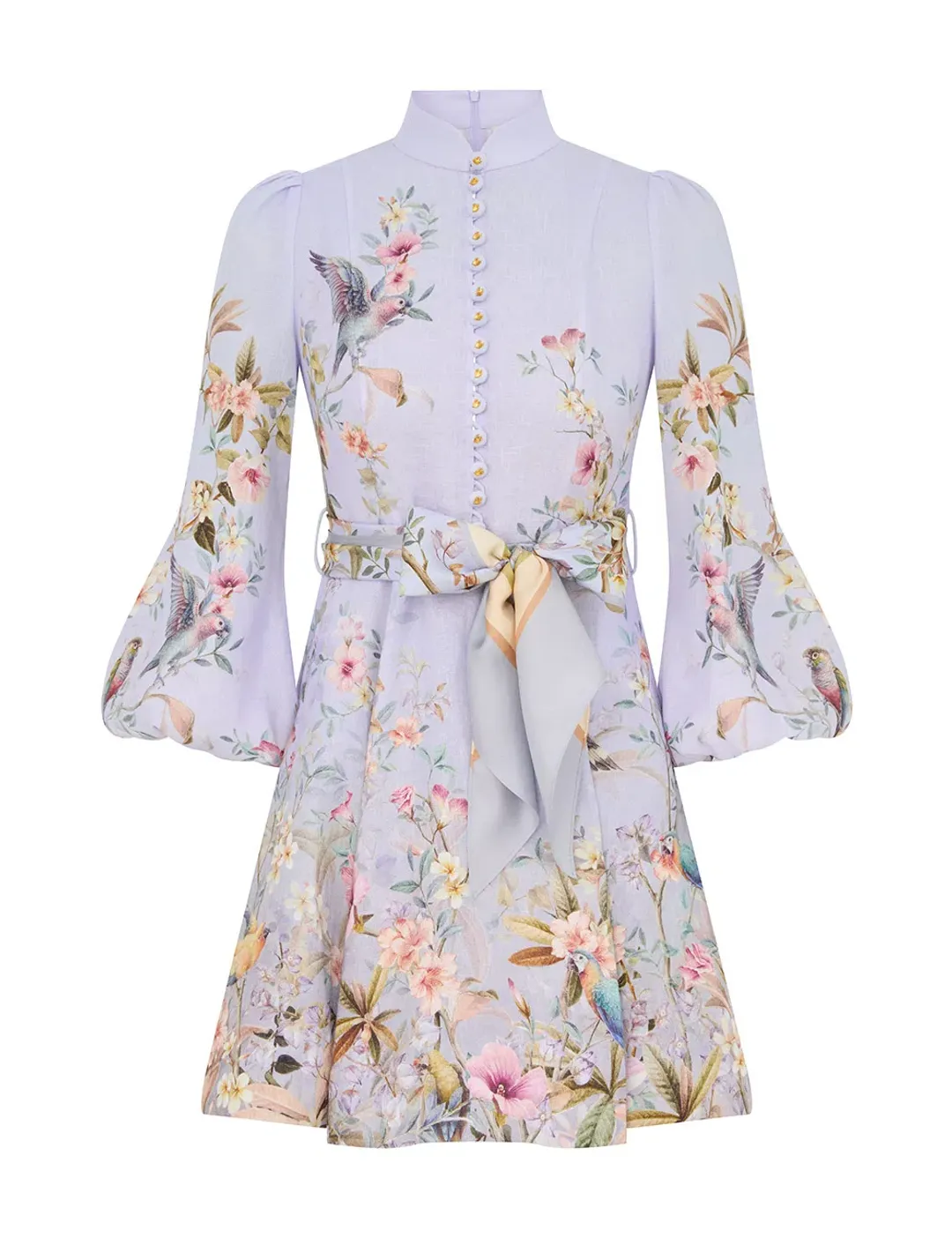 Zimmermann Rebellion Button Mini Dress Blue Aviary Size 2 AU 12  for rent on The Volte - main image