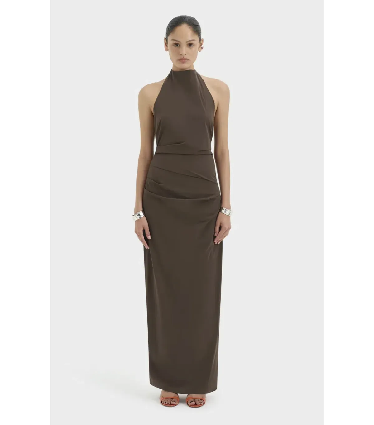 Sir the Label Sol Halter Maxi Gown in Mocha Size 1 / AU 8 for rent on The Volte - main image