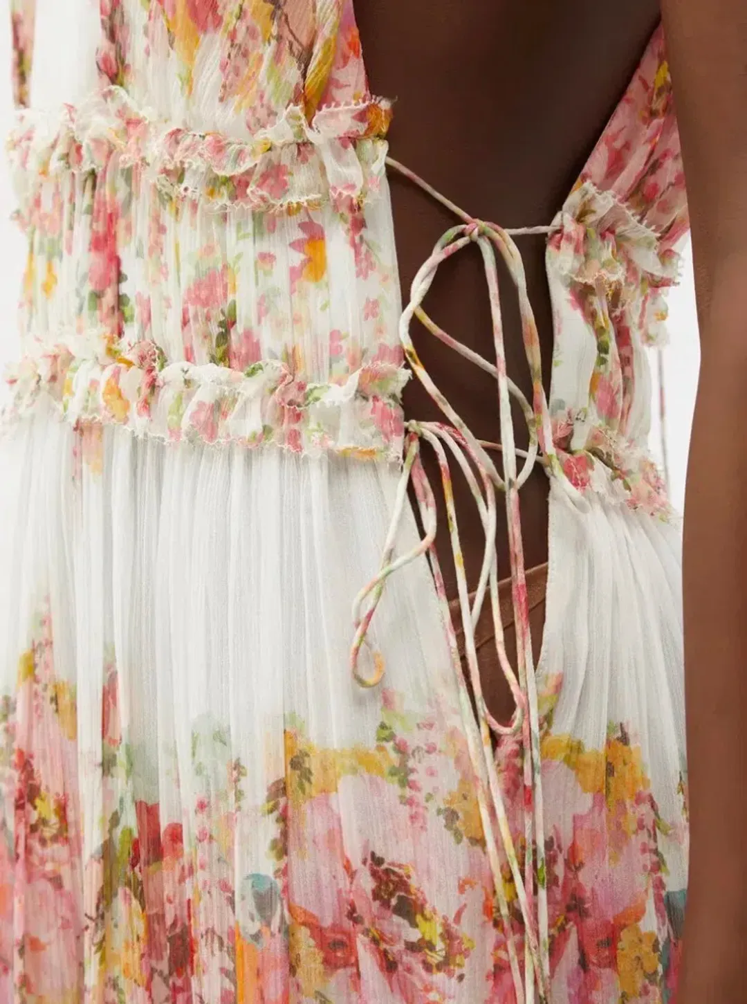 Zimmerman Mae Midi Dress in White and Pink Size 0P/ AU 6P for rent on The Volte - main image